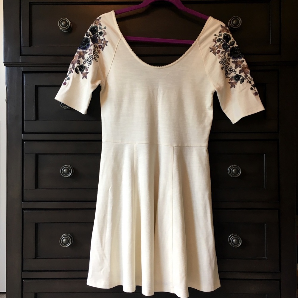 Free People skater dress with embroidered sleeves